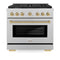 Autograph Edition 36 In. 5.2 Cu. Ft. Paramount Dual Fuel Range With 6 Burner Gas Cooktop And Electric Convection Oven In Satin Stainless Steel With Champagne Bronze Accents