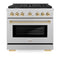 Autograph Edition 36 In. 5.2 Cu. Ft. Paramount Dual Fuel Range With 6 Burner Gas Cooktop And Electric Convection Oven In Satin Stainless Steel With Polished Gold Accents