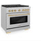 Autograph Edition 36 In. 5.2 Cu. Ft. Paramount Dual Fuel Range With 6 Burner Gas Cooktop And Electric Convection Oven In Satin Stainless Steel With Polished Gold Accents