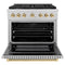 Autograph Edition 36 In. 5.2 Cu. Ft. Paramount Dual Fuel Range With 6 Burner Gas Cooktop And Electric Convection Oven In Satin Stainless Steel With Polished Gold Accents
