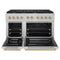 Autograph Edition 48 In. 6.7 Cu. Ft. Paramount Double Oven Dual Fuel Range With 8 Burner Gas Cooktop In Satin Stainless Steel And Champagne Bronze Accents