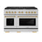 Autograph Edition 48 In. 6.7 Cu. Ft. Paramount Double Oven Dual Fuel Range With 8 Burner Gas Cooktop In Satin Stainless Steel And Polished Gold Accents
