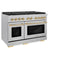 Autograph Edition 48 In. 6.7 Cu. Ft. Paramount Double Oven Dual Fuel Range With 8 Burner Gas Cooktop In Satin Stainless Steel And Polished Gold Accents