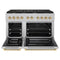 Autograph Edition 48 In. 6.7 Cu. Ft. Paramount Double Oven Dual Fuel Range With 8 Burner Gas Cooktop In Satin Stainless Steel And Polished Gold Accents