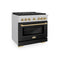Autograph Edition 36 In. 5.2 Cu. Ft. Paramount Dual Fuel Range With 6 Burner Gas Cooktop And Electric Convection Oven In Satin Stainless Steel With Black Matte Door And Champagne Bronze Accents