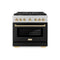 Autograph Edition 36 In. 5.2 Cu. Ft. Paramount Dual Fuel Range With 6 Burner Gas Cooktop And Electric Convection Oven In Satin Stainless Steel With Black Matte Door And Polished Gold Accents