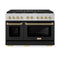 Autograph Edition 48 In. 6.7 Cu. Ft. Paramount Double Oven Dual Fuel Range With 8 Burner Gas Cooktop In Satin Stainless Steel With Black Matte Doors And Champagne Bronze Accents