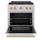 Autograph Edition 30 In. 4.2 Cu. Ft. Paramount Dual Fuel Range With 4 Burner Gas Cooktop And Electric Convection Oven In Satin Stainless Steel With White Matte Door And Champagne Bronze Accents