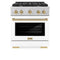 Autograph Edition 30 In. 4.2 Cu. Ft. Paramount Dual Fuel Range With 4 Burner Gas Cooktop And Electric Convection Oven In Satin Stainless Steel With White Matte Door And Champagne Bronze Accents