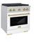Autograph Edition 30 In. 4.2 Cu. Ft. Paramount Dual Fuel Range With 4 Burner Gas Cooktop And Electric Convection Oven In Satin Stainless Steel With White Matte Door And Champagne Bronze Accents