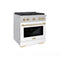 Autograph Edition 30 In. 4.2 Cu. Ft. Paramount Dual Fuel Range With 4 Burner Gas Cooktop And Electric Convection Oven In Satin Stainless Steel With White Matte Door And Polished Gold Accents