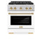 Autograph Edition 30 In. 4.2 Cu. Ft. Paramount Dual Fuel Range With 4 Burner Gas Cooktop And Electric Convection Oven In Satin Stainless Steel With White Matte Door And Polished Gold Accents