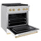 Autograph Edition 30 In. 4.2 Cu. Ft. Paramount Dual Fuel Range With 4 Burner Gas Cooktop And Electric Convection Oven In Satin Stainless Steel With White Matte Door And Polished Gold Accents