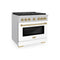 Autograph Edition 36 In. 5.2 Cu. Ft. Paramount Dual Fuel Range With 6 Burner Gas Cooktop And Electric Convection Oven In Satin Stainless Steel With White Matte Door And Champagne Bronze Accents