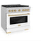 Autograph Edition 36 In. 5.2 Cu. Ft. Paramount Dual Fuel Range With 6 Burner Gas Cooktop And Electric Convection Oven In Satin Stainless Steel With White Matte Door And Polished Gold Accents