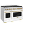 Autograph Edition 48 In. 6.7 Cu. Ft. Paramount Double Oven Dual Fuel Range With 8 Burner Gas Cooktop In Satin Stainless Steel With White Matte Doors And Champagne Bronze Accents