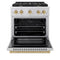 Autograph Edition 30 In. 4.2 Cu. Ft. Paramount Dual Fuel Range With 4 Burner Gas Cooktop And Electric Convection Oven In Stainless Steel With Champagne Bronze Accents