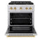 Autograph Edition 30 In. 4.2 Cu. Ft. Paramount Dual Fuel Range With 4 Burner Gas Cooktop And Electric Convection Oven In Stainless Steel With Polished Gold Accents