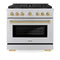 Autograph Edition 36 In. 5.2 Cu. Ft. Paramount Dual Fuel Range With 6 Burner Gas Cooktop And Electric Convection Oven In Stainless Steel With Champagne Bronze Accents