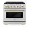 Autograph Edition 36 In. 5.2 Cu. Ft. Paramount Dual Fuel Range With 6 Burner Gas Cooktop And Electric Convection Oven In Stainless Steel With Polished Gold Accents