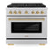 Autograph Edition 36 In. 5.2 Cu. Ft. Paramount Dual Fuel Range With 6 Burner Gas Cooktop And Electric Convection Oven In Stainless Steel With Polished Gold Accents