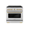 Autograph Edition 36 In. 5.2 Cu. Ft. Paramount Dual Fuel Range With 6 Burner Gas Cooktop And Electric Convection Oven In Stainless Steel With Champagne Bronze Helix Handle And Knob Accents