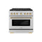 Autograph Edition 36 In. 5.2 Cu. Ft. Paramount Dual Fuel Range With 6 Burner Gas Cooktop And Electric Convection Oven In Stainless Steel With Polished Gold Helix Handle And Knob Accents