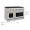 Autograph Edition 48 In. 6.7 Cu. Ft. Paramount Double Oven Dual Fuel Range With 8 Burner Gas Cooktop In Stainless Steel And Champagne Bronze Accents