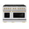Autograph Edition 48 In. 6.7 Cu. Ft. Paramount Double Oven Dual Fuel Range With 8 Burner Gas Cooktop In Stainless Steel And Champagne Bronze Accents