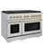Autograph Edition 48 In. 6.7 Cu. Ft. Paramount Double Oven Dual Fuel Range With 8 Burner Gas Cooktop In Stainless Steel And Champagne Bronze Accents