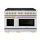 Autograph Edition 48 In. 6.7 Cu. Ft. Paramount Double Oven Dual Fuel Range With 8 Burner Gas Cooktop In Stainless Steel And Polished Gold Accents