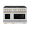 Autograph Edition 48 In. 6.7 Cu. Ft. Paramount Double Oven Dual Fuel Range With 8 Burner Gas Cooktop In Stainless Steel And Polished Gold Accents
