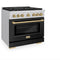 Autograph Edition 36 In. 5.2 Cu. Ft. Paramount Dual Fuel Range With 6 Burner Gas Cooktop And Electric Convection Oven In Stainless Steel With Black Matte Door And Champagne Bronze Accents
