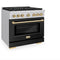 Autograph Edition 36 In. 5.2 Cu. Ft. Paramount Dual Fuel Range With 6 Burner Gas Cooktop And Electric Convection Oven In Stainless Steel With Black Matte Door And Polished Gold Accents