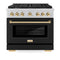 Autograph Edition 36 In. 5.2 Cu. Ft. Paramount Dual Fuel Range With 6 Burner Gas Cooktop And Electric Convection Oven In Stainless Steel With Black Matte Door And Polished Gold Accents