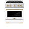 Autograph Edition 30 In. 4.2 Cu. Ft. Paramount Dual Fuel Range With 4 Burner Gas Cooktop And Electric Convection Oven In Stainless Steel With White Matte Door And Champagne Bronze Accents