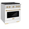 Autograph Edition 30 In. 4.2 Cu. Ft. Paramount Dual Fuel Range With 4 Burner Gas Cooktop And Electric Convection Oven In Stainless Steel With White Matte Door And Polished Gold Accents