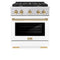 Autograph Edition 30 In. 4.2 Cu. Ft. Paramount Dual Fuel Range With 4 Burner Gas Cooktop And Electric Convection Oven In Stainless Steel With White Matte Door And Polished Gold Accents