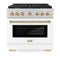 Autograph Edition 36 In. 5.2 Cu. Ft. Paramount Dual Fuel Range With 6 Burner Gas Cooktop And Electric Convection Oven In Stainless Steel With White Matte Door And Polished Gold Accents