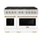 Autograph Edition 48 In. 6.7 Cu. Ft. Paramount Double Oven Dual Fuel Range With 8 Burner Gas Cooktop In Stainless Steel With White Matte Doors And Champagne Bronze Accents