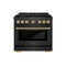 Autograph Edition 36 In. 5.2 Cu. Ft. Paramount Gas Range With 6 Burner Cooktop And Convection Gas Oven In Black Satin Stainless Steel And Champagne Bronze Accents