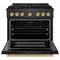 Autograph Edition 36 In. 5.2 Cu. Ft. Paramount Gas Range With 6 Burner Cooktop And Convection Gas Oven In Black Satin Stainless Steel And Champagne Bronze Accents