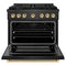 Autograph Edition 36 In. 5.2 Cu. Ft. Paramount Gas Range With 6 Burner Cooktop And Convection Gas Oven In Black Satin Stainless Steel And Polished Gold Accents