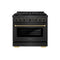 Designer Collection 36 In. 5.2 Cu. Ft. Paramount Gas Range With 6 Burner Cooktop And Convection Gas Oven In Black Satin Stainless Steel With Matte Black And Champagne Bronze Accents