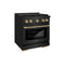 Autograph Edition 30 In. 4.2 Cu. Ft. Paramount Gas Range With 4 Burner Cooktop And Convection Gas Oven In Black Stainless Steel And Champagne Bronze Accents