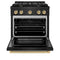 Autograph Edition 30 In. 4.2 Cu. Ft. Paramount Gas Range With 4 Burner Cooktop And Convection Gas Oven In Black Stainless Steel And Champagne Bronze Accents