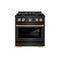 Autograph Edition 30 In. 4.2 Cu. Ft. Paramount Gas Range With 4 Burner Cooktop And Convection Gas Oven In Black Stainless Steel And Polished Gold Accents
