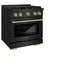 Autograph Edition 30 In. 4.2 Cu. Ft. Paramount Gas Range With 4 Burner Cooktop And Convection Gas Oven In Black Stainless Steel And Polished Gold Accents