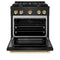 Autograph Edition 30 In. 4.2 Cu. Ft. Paramount Gas Range With 4 Burner Cooktop And Convection Gas Oven In Black Stainless Steel And Polished Gold Accents