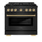 Autograph Edition 36 In. 5.2 Cu. Ft. Paramount Gas Range With 6 Burner Cooktop And Convection Gas Oven In Black Stainless Steel And Champagne Bronze Accents